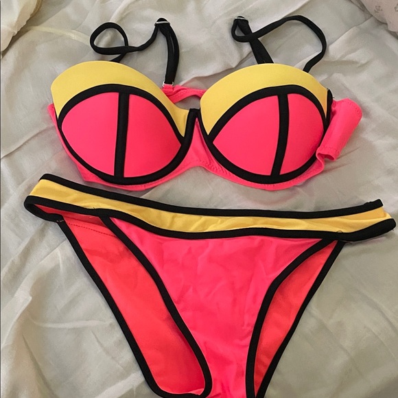 Vibrant Y2K Pink and Yellow Bikini Set - Picture 1 of 3